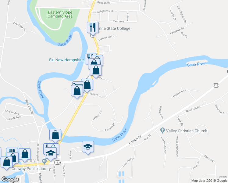 map of restaurants, bars, coffee shops, grocery stores, and more near 20 Adelade Way in Conway