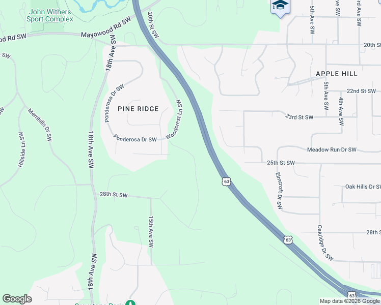 map of restaurants, bars, coffee shops, grocery stores, and more near 2480 14th Avenue Southwest in Rochester