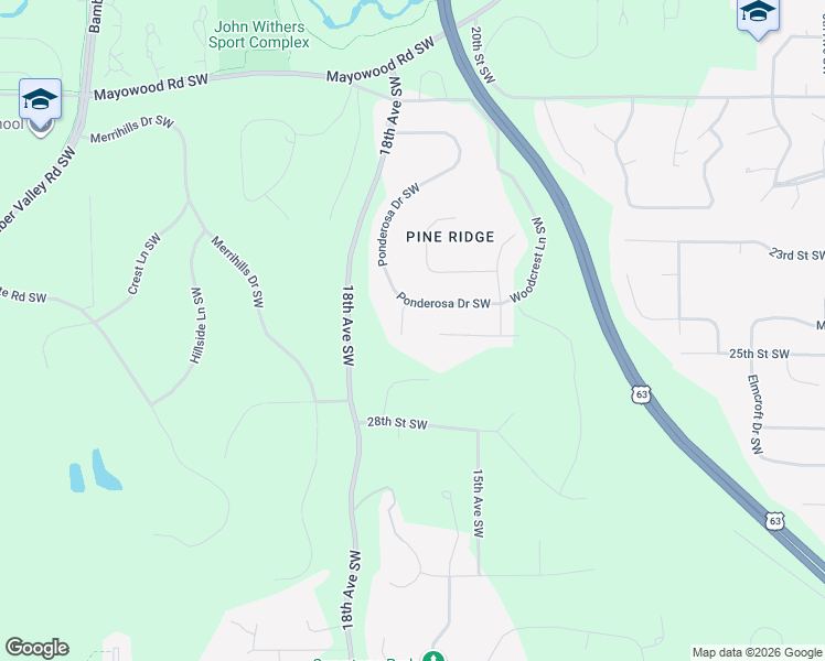 map of restaurants, bars, coffee shops, grocery stores, and more near 1550 Monterey Lane Southwest in Rochester