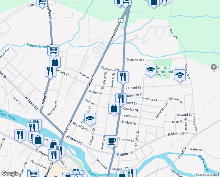 map of restaurants, bars, coffee shops, grocery stores, and more near 759 Cooper Street in Watertown