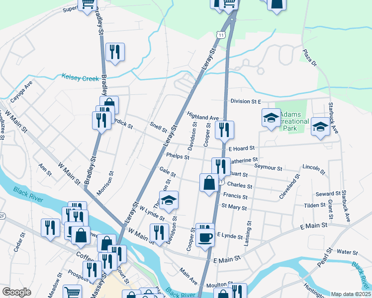 map of restaurants, bars, coffee shops, grocery stores, and more near 753 Davidson Street in Watertown