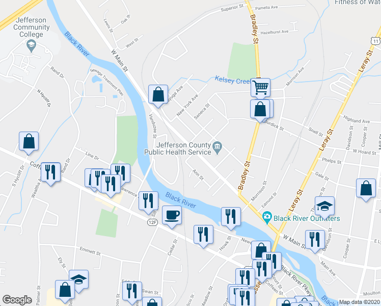 map of restaurants, bars, coffee shops, grocery stores, and more near 903 West Main Street in Watertown