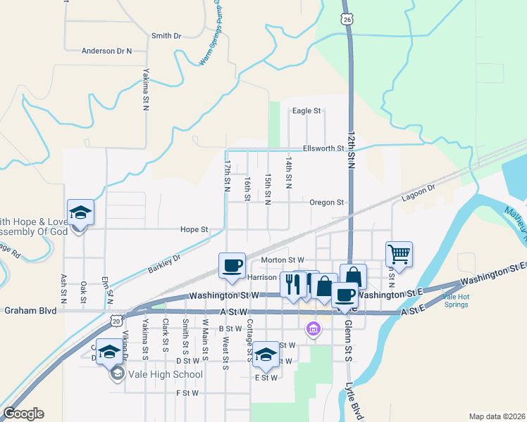 map of restaurants, bars, coffee shops, grocery stores, and more near 535 15th Street North in Vale