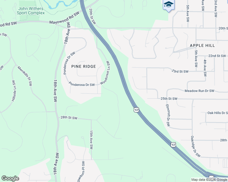 map of restaurants, bars, coffee shops, grocery stores, and more near 1453 Monterey Lane Southwest in Rochester
