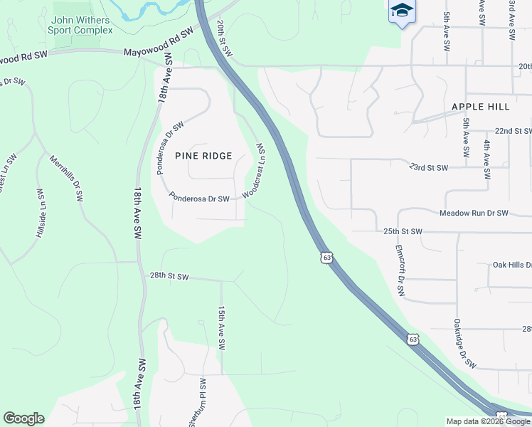 map of restaurants, bars, coffee shops, grocery stores, and more near 1453 Monterey Lane Southwest in Rochester