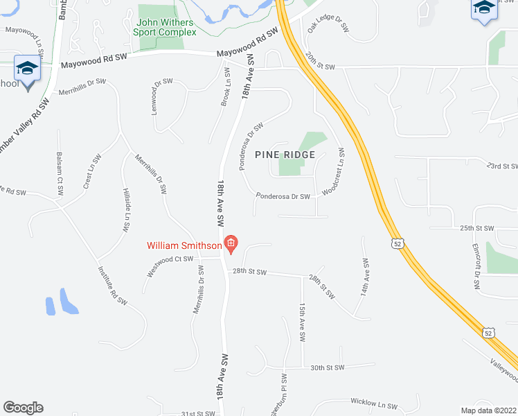 map of restaurants, bars, coffee shops, grocery stores, and more near 2414 Virginia Lane Southwest in Rochester
