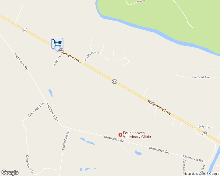 map of restaurants, bars, coffee shops, grocery stores, and more near 34714 Oregon 58 in Eugene