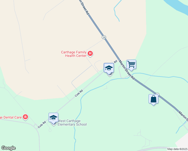 map of restaurants, bars, coffee shops, grocery stores, and more near 21883 Cole Road in Carthage