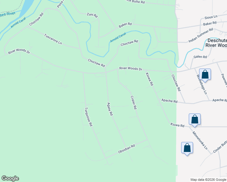 map of restaurants, bars, coffee shops, grocery stores, and more near 60210 Agate Road in Bend