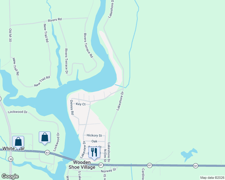 map of restaurants, bars, coffee shops, grocery stores, and more near 549-569 Lakeshore Drive in Gladwin