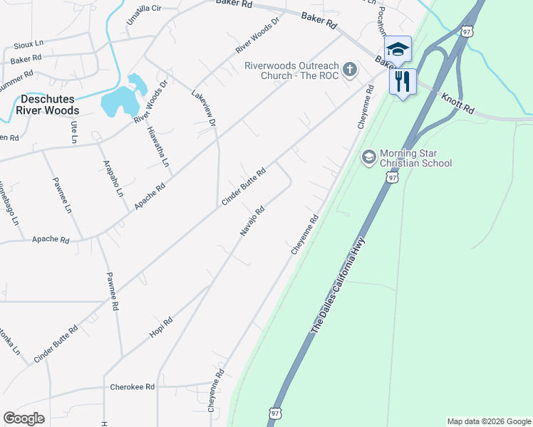 map of restaurants, bars, coffee shops, grocery stores, and more near 60272 Cinder Butte Road in Bend