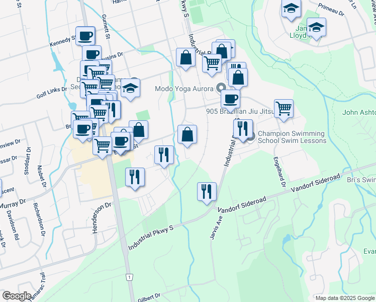 map of restaurants, bars, coffee shops, grocery stores, and more near 4 Vata Court in Aurora