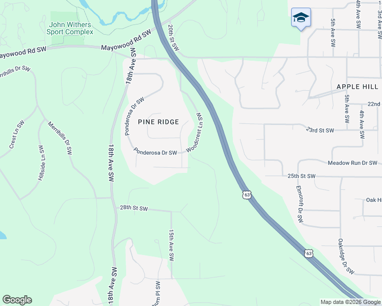 map of restaurants, bars, coffee shops, grocery stores, and more near 2318 Red Pine Avenue Southwest in Rochester