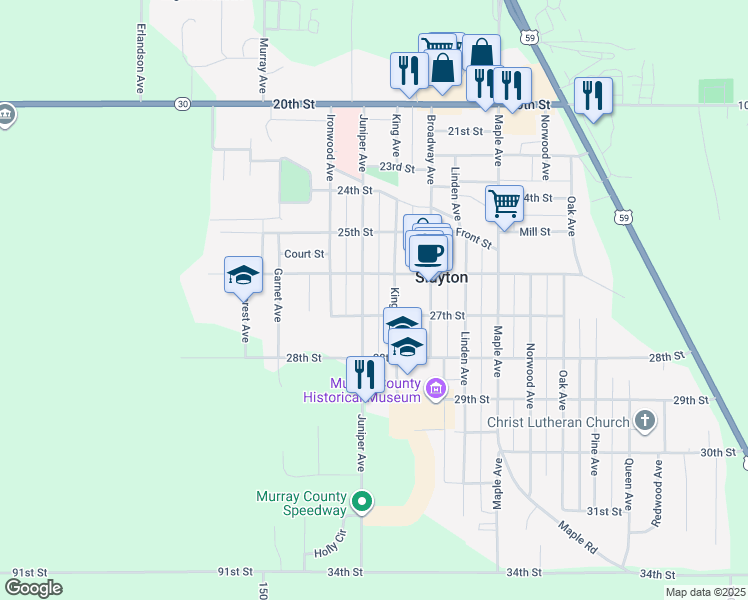 map of restaurants, bars, coffee shops, grocery stores, and more near 2330 26th Street in Slayton