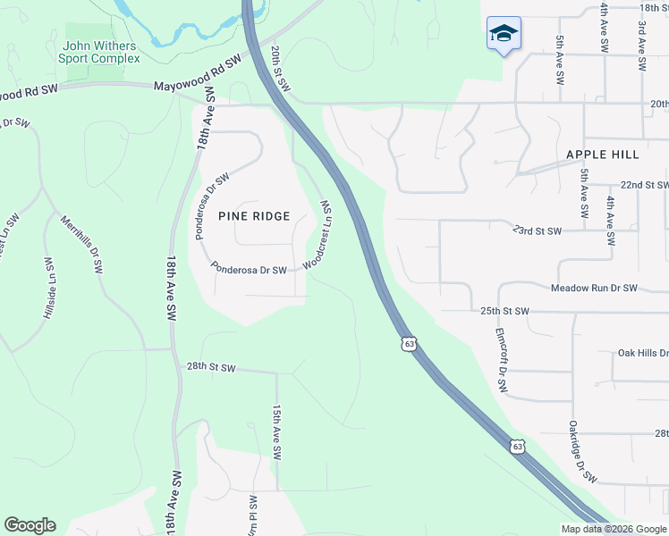 map of restaurants, bars, coffee shops, grocery stores, and more near 2380 Ponderosa Place Southwest in Rochester
