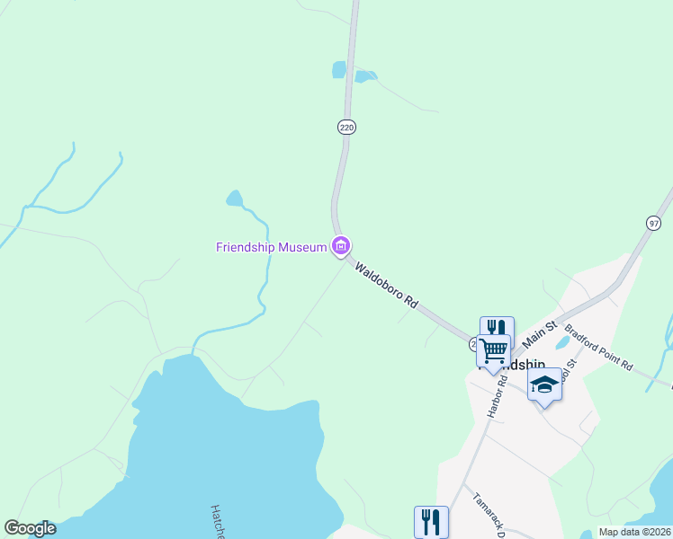 map of restaurants, bars, coffee shops, grocery stores, and more near 14 Martin Point Road in Friendship