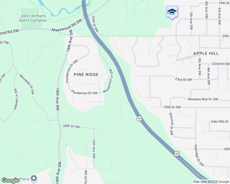 map of restaurants, bars, coffee shops, grocery stores, and more near 2380 Ponderosa Place Southwest in Rochester