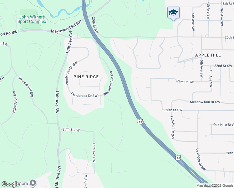 map of restaurants, bars, coffee shops, grocery stores, and more near 2444 14th Avenue Southwest in Rochester