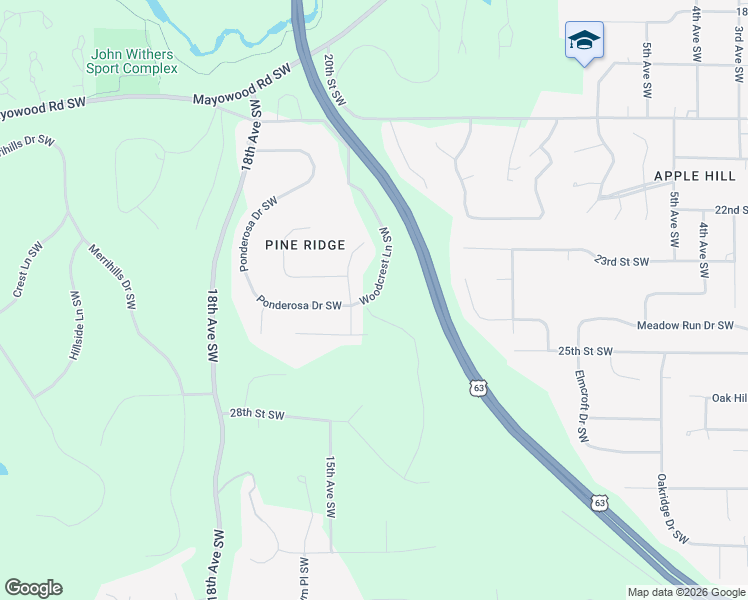 map of restaurants, bars, coffee shops, grocery stores, and more near 2380 Ponderosa Place Southwest in Rochester