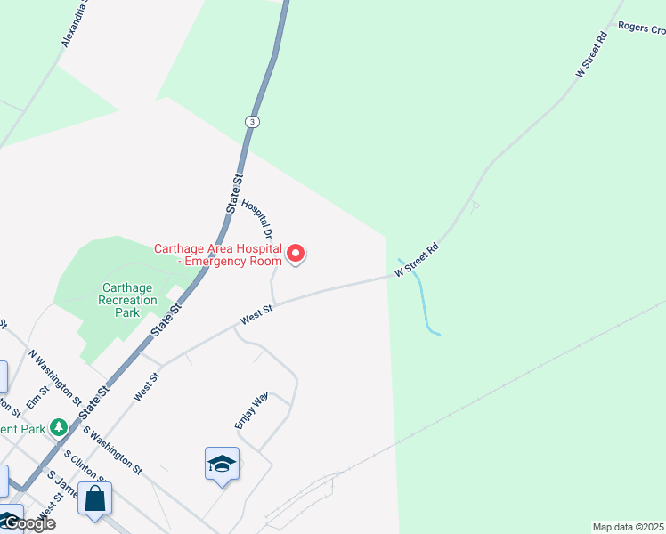 map of restaurants, bars, coffee shops, grocery stores, and more near 1045 West Street in Carthage