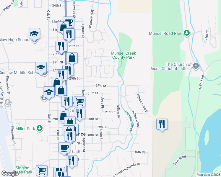 map of restaurants, bars, coffee shops, grocery stores, and more near 2332 24th Street in Florence
