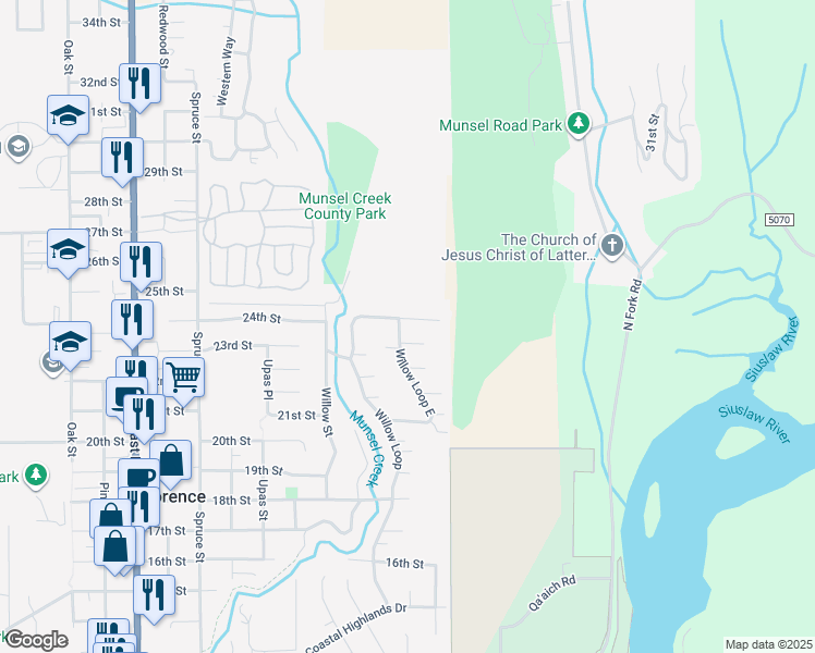 map of restaurants, bars, coffee shops, grocery stores, and more near 2510 Willow Ridge Court in Florence
