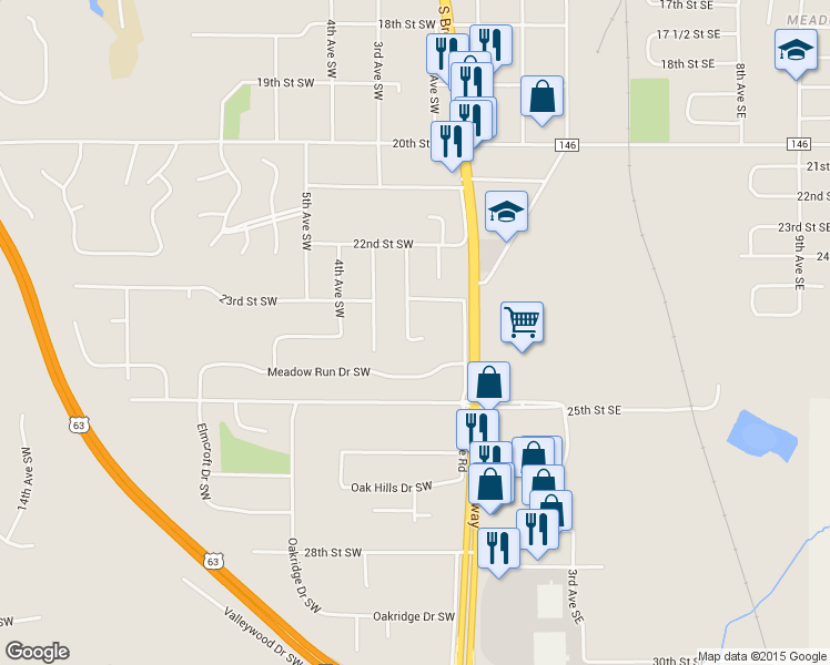 map of restaurants, bars, coffee shops, grocery stores, and more near 2324 2nd Ave SW in Rochester