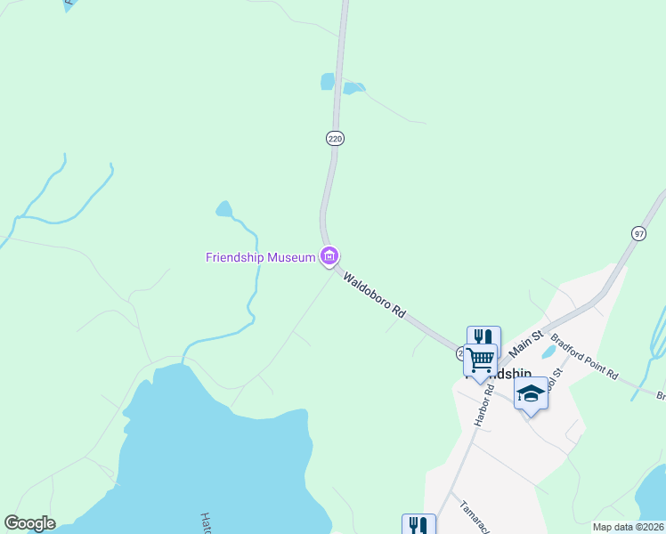 map of restaurants, bars, coffee shops, grocery stores, and more near 14 Martin Point Road in Friendship