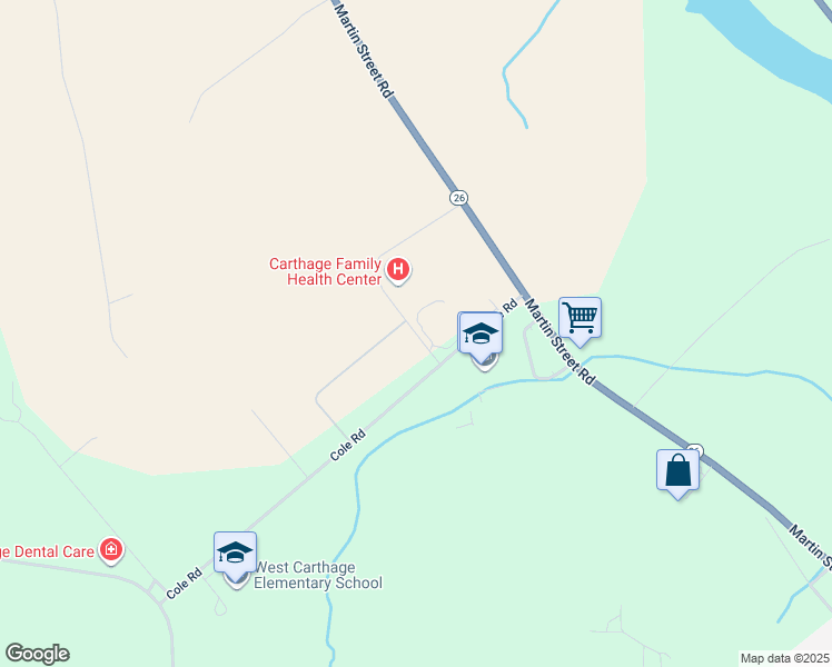map of restaurants, bars, coffee shops, grocery stores, and more near 21883 Cole Road in Carthage