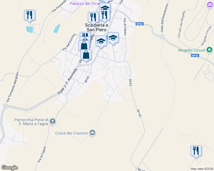 map of restaurants, bars, coffee shops, grocery stores, and more near 15 Via Alcide de Gasperi in Scarperia e San Piero