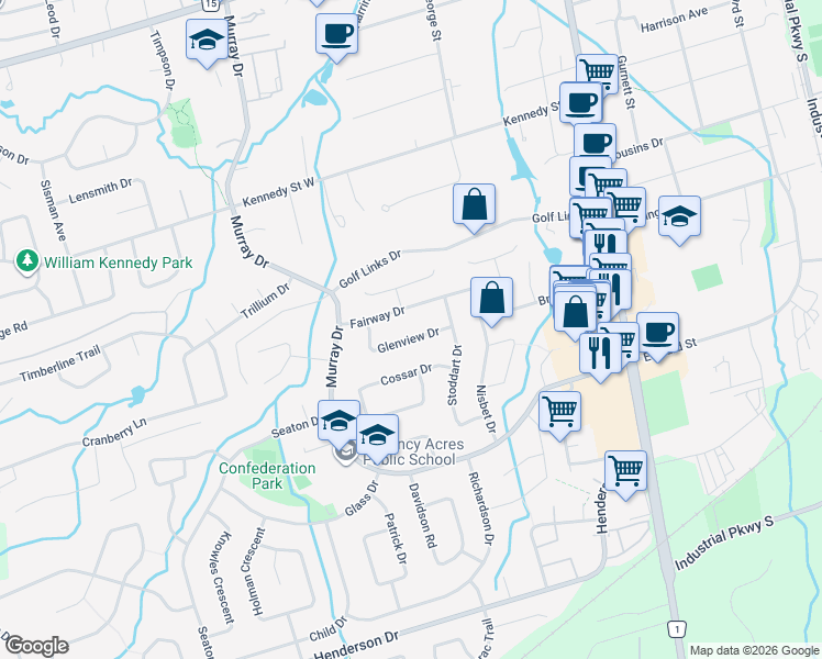 map of restaurants, bars, coffee shops, grocery stores, and more near 10 Glenview Drive in Aurora
