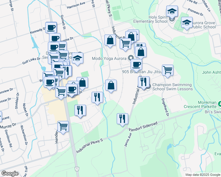 map of restaurants, bars, coffee shops, grocery stores, and more near 6 Vata Court in Aurora