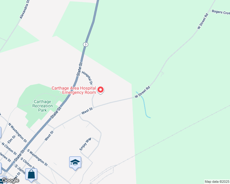 map of restaurants, bars, coffee shops, grocery stores, and more near 1045 West Street in Carthage