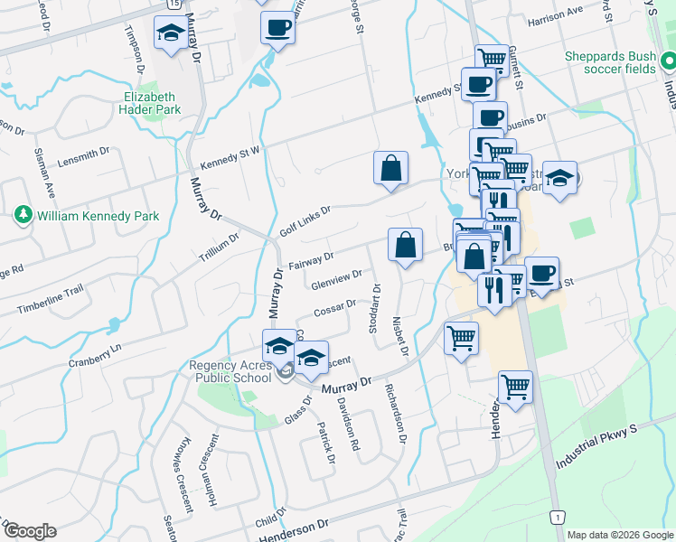 map of restaurants, bars, coffee shops, grocery stores, and more near 10 Glenview Drive in Aurora