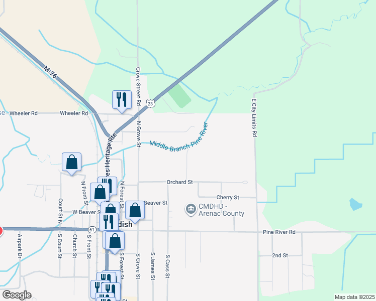 map of restaurants, bars, coffee shops, grocery stores, and more near 402 Diane Street in Standish