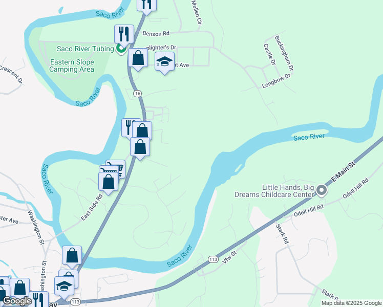map of restaurants, bars, coffee shops, grocery stores, and more near 20-98 Adelade Way in Conway