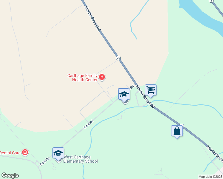 map of restaurants, bars, coffee shops, grocery stores, and more near 21883 Cole Road in Carthage