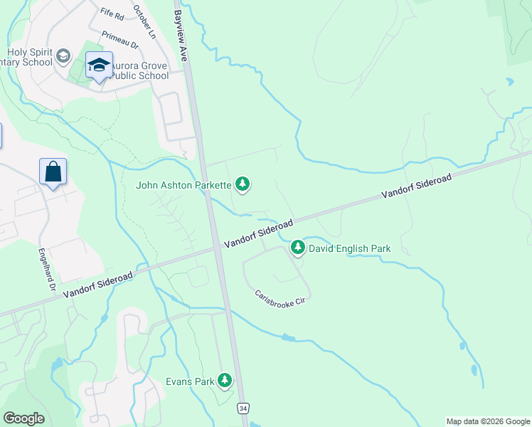 map of restaurants, bars, coffee shops, grocery stores, and more near 126 Vines Place in Aurora