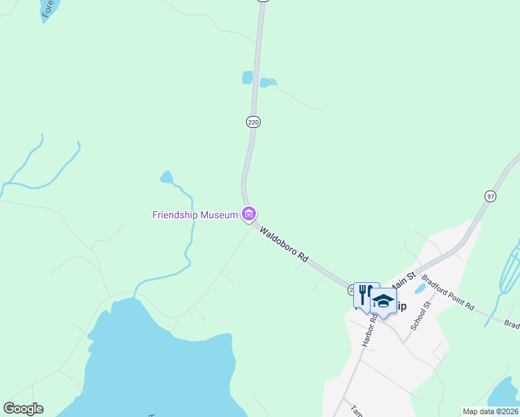 map of restaurants, bars, coffee shops, grocery stores, and more near 14 Martin Point Road in Friendship