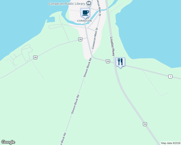 map of restaurants, bars, coffee shops, grocery stores, and more near 63 Stinson Block Road in Prince Edward