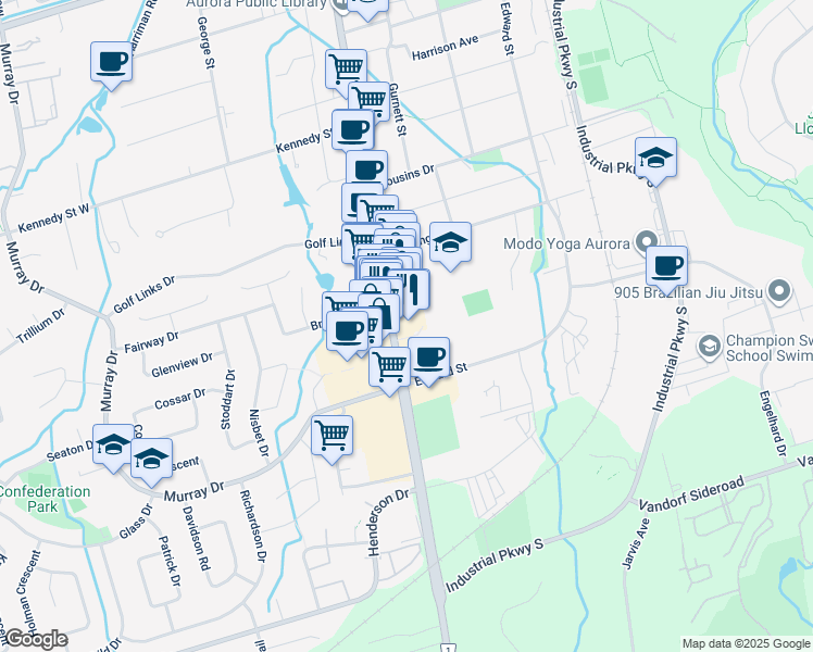 map of restaurants, bars, coffee shops, grocery stores, and more near in Aurora