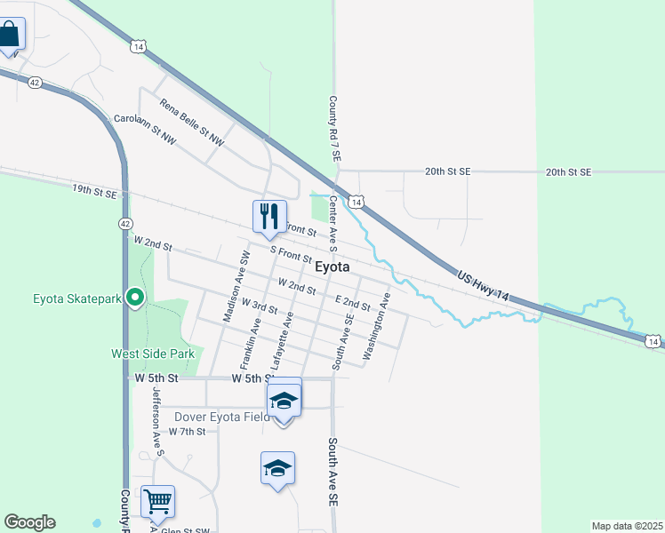map of restaurants, bars, coffee shops, grocery stores, and more near in Eyota