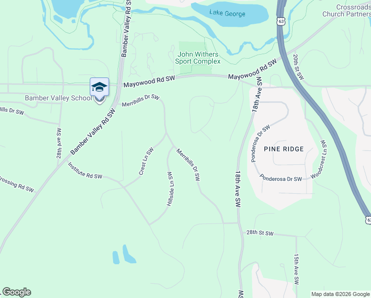 map of restaurants, bars, coffee shops, grocery stores, and more near 2234 Merrihills Drive Southwest in Rochester