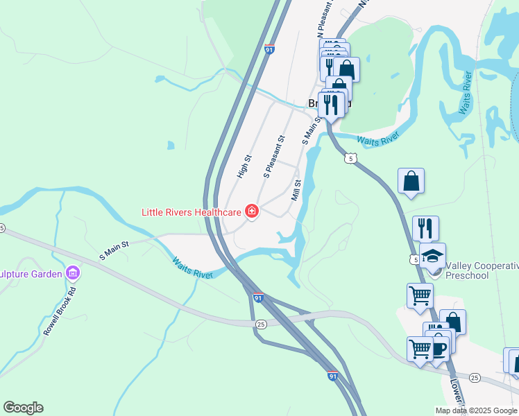 map of restaurants, bars, coffee shops, grocery stores, and more near in Bradford