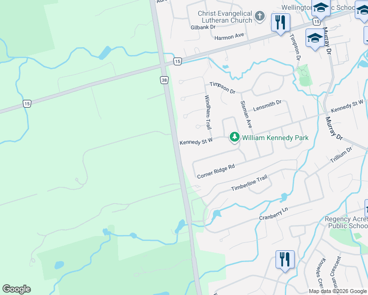 map of restaurants, bars, coffee shops, grocery stores, and more near 385 Kennedy Street West in Aurora