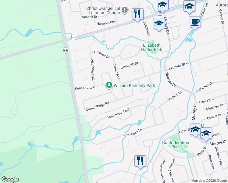 map of restaurants, bars, coffee shops, grocery stores, and more near 2 Little Erika Way in Aurora