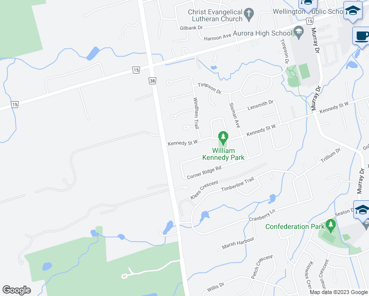 map of restaurants, bars, coffee shops, grocery stores, and more near 369 Kennedy Street West in Aurora