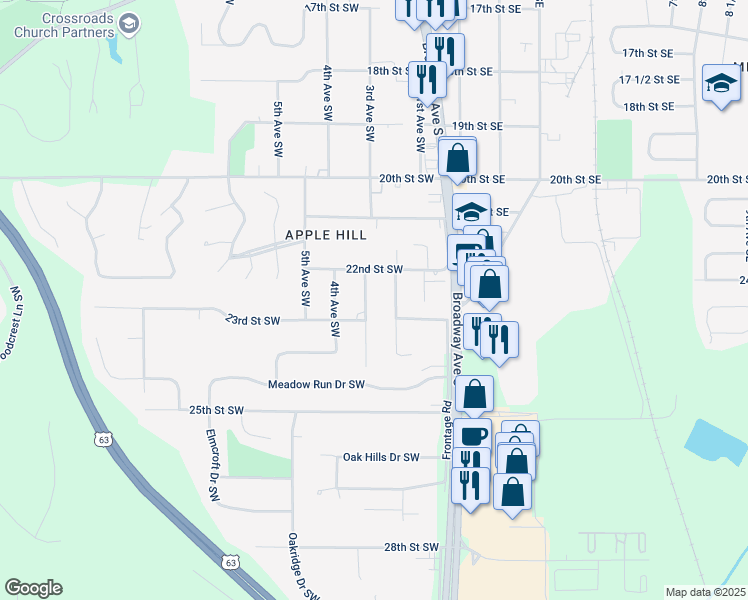 map of restaurants, bars, coffee shops, grocery stores, and more near 2212 3rd Avenue Southeast in Rochester