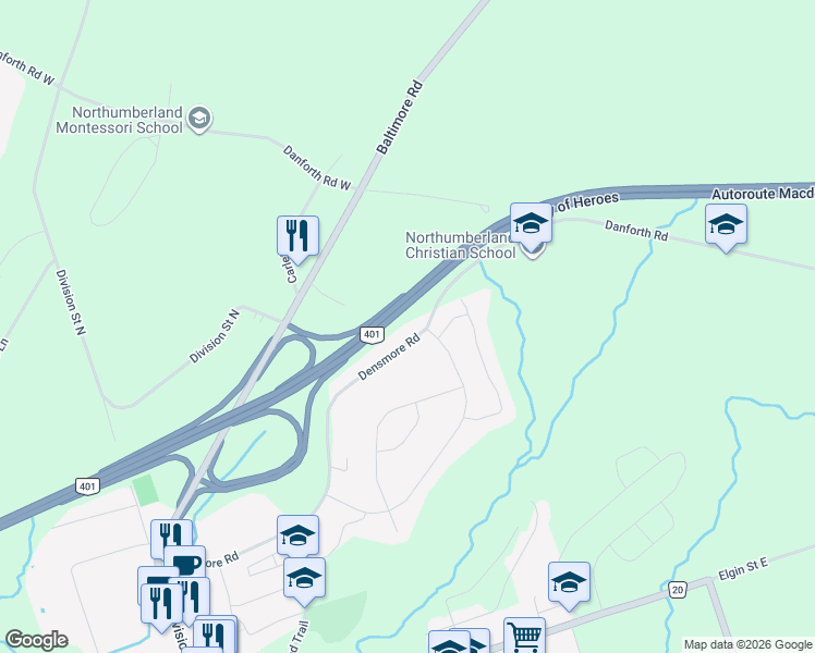 map of restaurants, bars, coffee shops, grocery stores, and more near in Cobourg