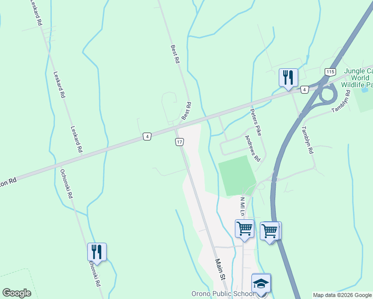 map of restaurants, bars, coffee shops, grocery stores, and more near 5947 Main Street in Clarington